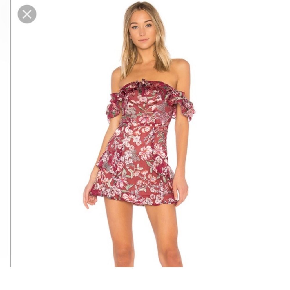 For love and lemons Flora Off Shoulder burgundy Mini Dress size small